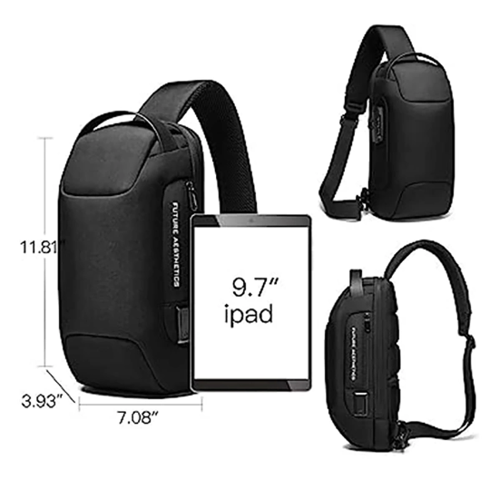 تصویر  کیف کراس بادی مردانه بنج اصل BANGE BG-22085 رمز دار با پورت USB