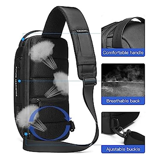تصویر  کیف کراس بادی مردانه بنج اصل BANGE BG-22085 رمز دار با پورت USB
