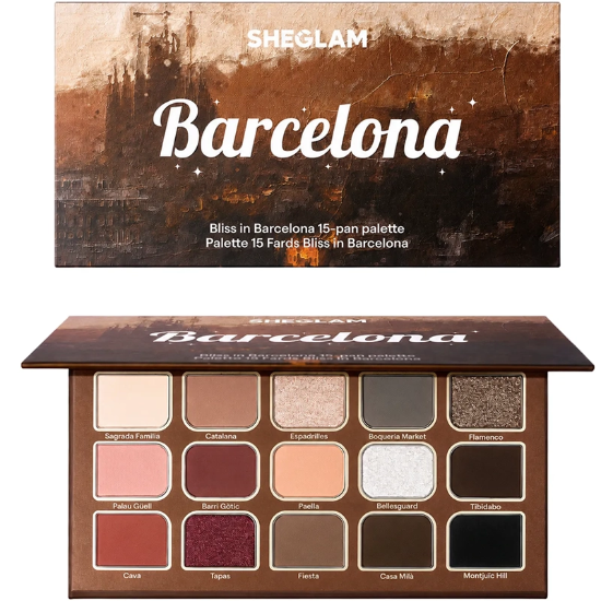 پالت سایه چشم شیگلم SHEGLAM اصل مدل Bliss In Barcelona با 15 رنگ مات و شاین