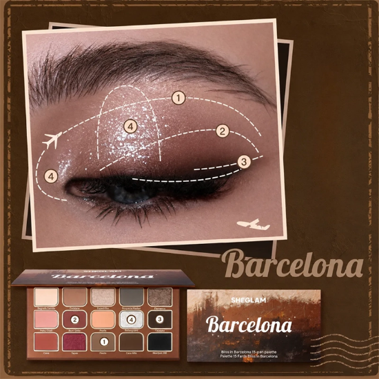 پالت سایه چشم شیگلم SHEGLAM اصل مدل Bliss In Barcelona با 15 رنگ مات و شاین