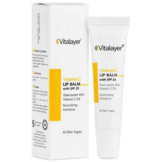 بالم لب بی رنگ ویتالیر مدل Vitamin C محافظت در برابر آفتاب با SPF25