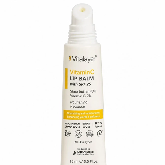 بالم لب بی رنگ ویتالیر مدل Vitamin C محافظت در برابر آفتاب با SPF25