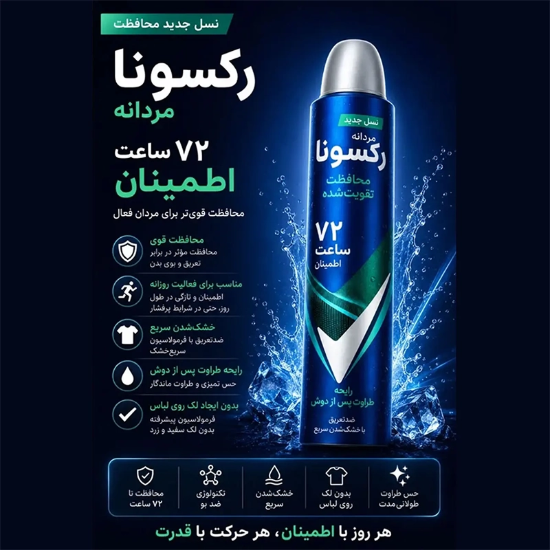 اسپری ضد تعریق مردانه رکسونا rexona مدل Shower Fresh محافظه 72 ساعته 200ml