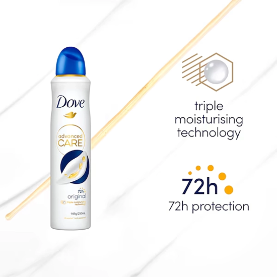 اسپری ضد تعریق زنانه داو Dove مدل Advanced Care Original 72h حجم 250ml