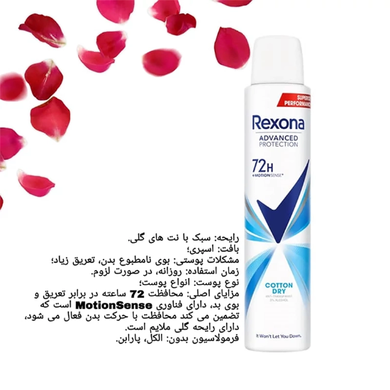 اسپری ضد تعریق زنانه رکسونا Rexona مدل Cotton Dry 72h حجم 200ml