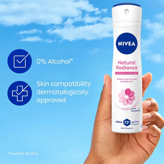 تصویر  اسپری ضد تعریق زنانه نیوآ NIVEA مدل Natural Radiance با محافظت 72 ساعته 150ml