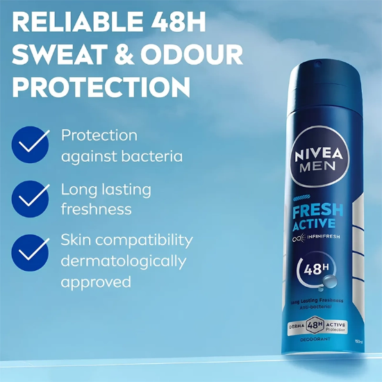 تصویر  اسپری ضد تعریق مردانه نیوآ NIVEA مدل Fresh Active محافظت 48 ساعته 150ml