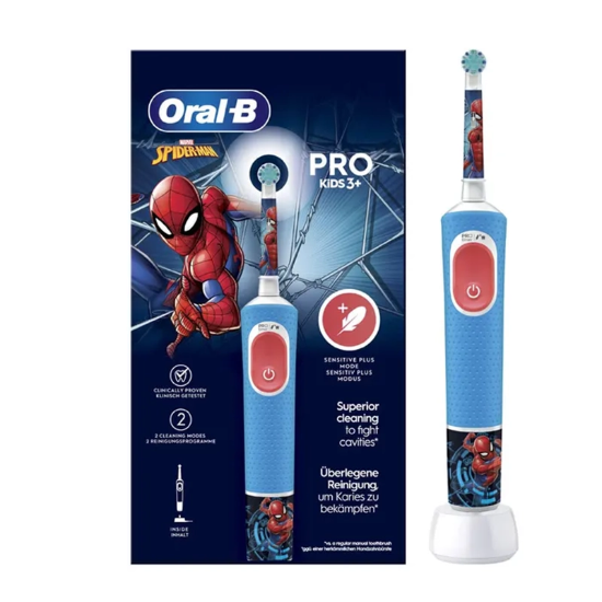 تصویر  مسواک برقی کودک اورال بی Oral-B مدل Spiderman با سری فوق نرم