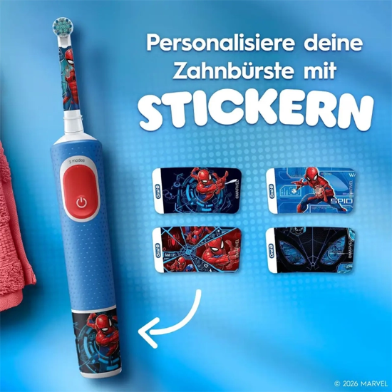 تصویر  مسواک برقی کودک اورال بی Oral-B مدل Spiderman با سری فوق نرم