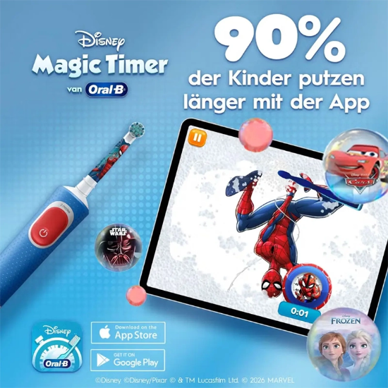 تصویر  مسواک برقی کودک اورال بی Oral-B مدل Spiderman با سری فوق نرم