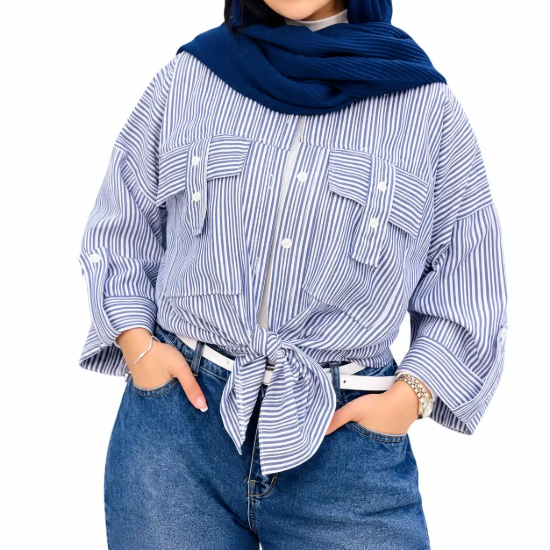 مانتو زنانه مدل جیب صلیبی - تترون راه راه