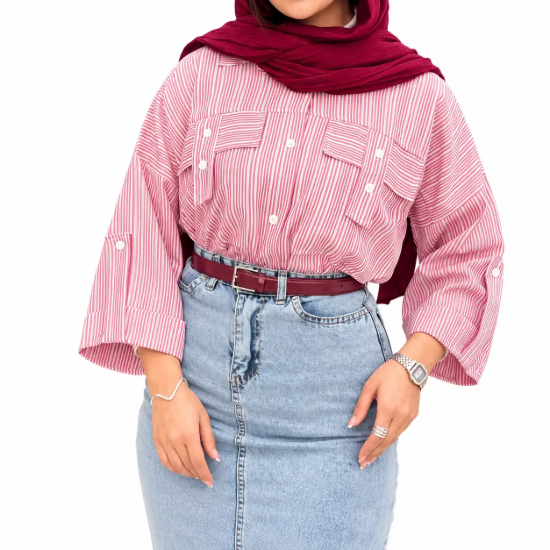 مانتو زنانه مدل جیب صلیبی - تترون راه راه